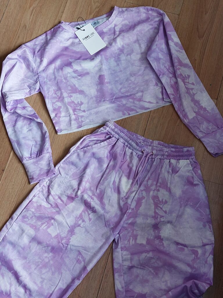 Flatlay of Purple Tie Dye Oversized Sweatshirt Co-ord